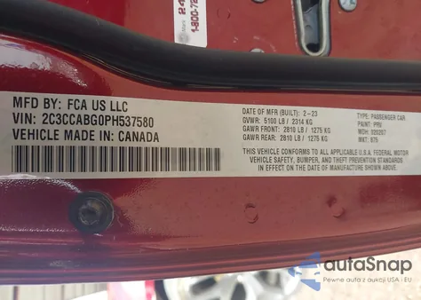 2023 Chrysler 300 300S из США, поврежденный, VIN 2C3CCABG0PH537580